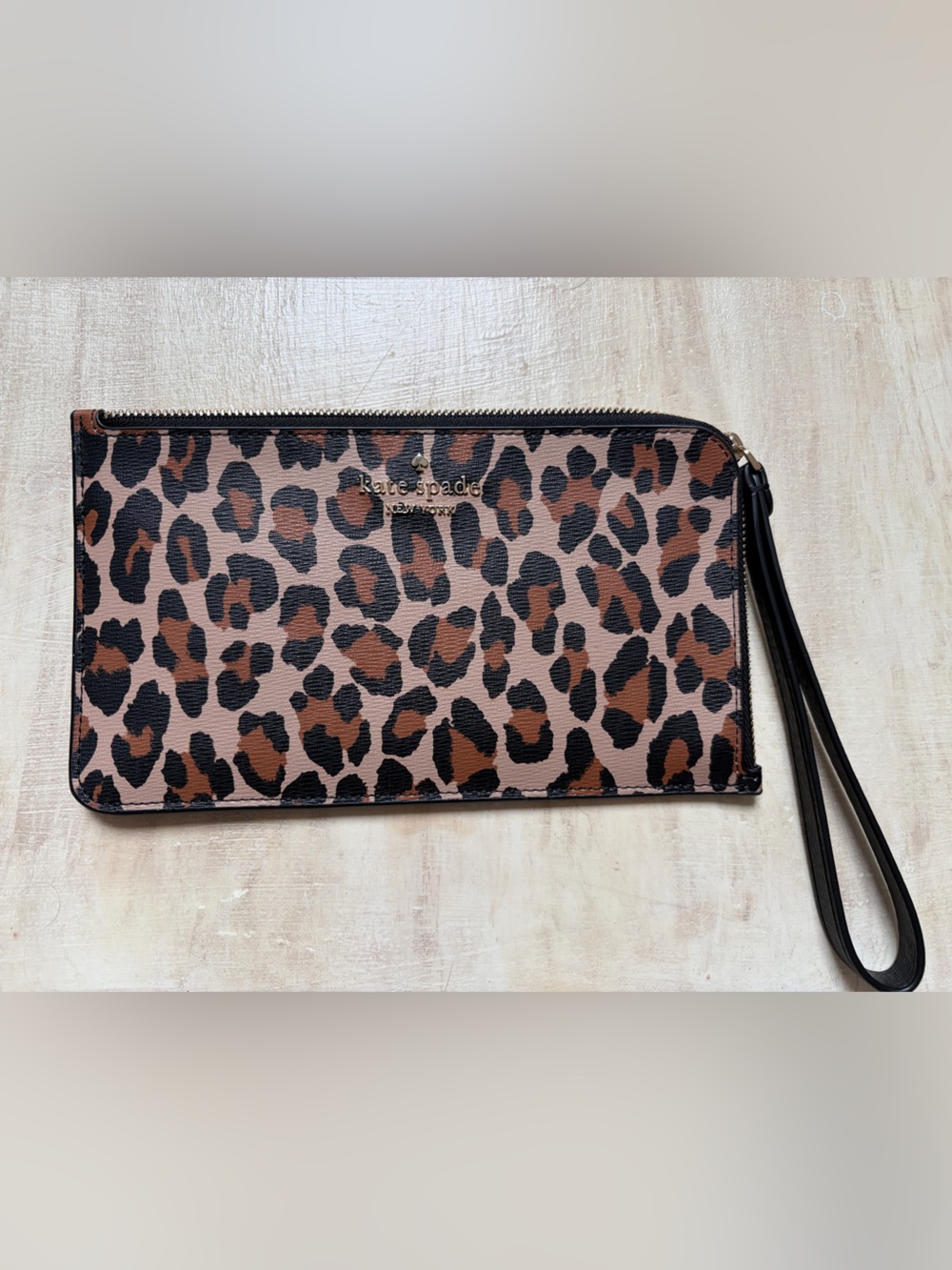 kate spade Leopard Print Wristlet Clutch in Brown and Black